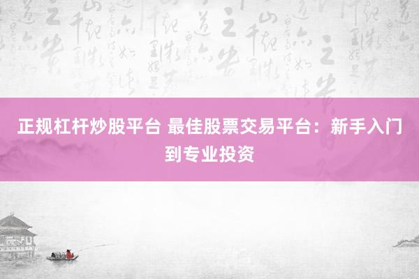 正规杠杆炒股平台 最佳股票交易平台：新手入门到专业投资