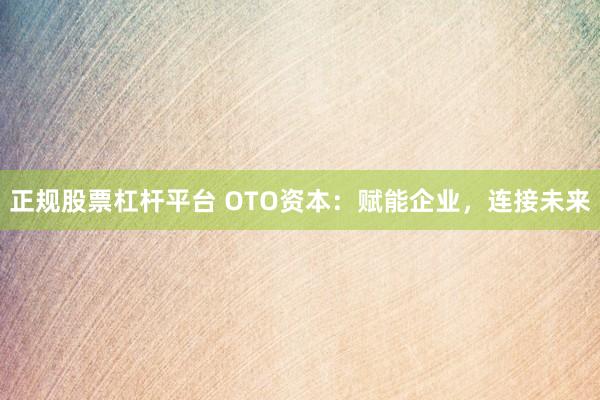 正规股票杠杆平台 OTO资本：赋能企业，连接未来