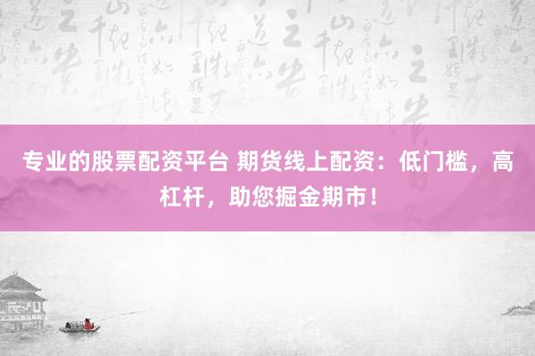 专业的股票配资平台 期货线上配资：低门槛，高杠杆，助您掘金期市！