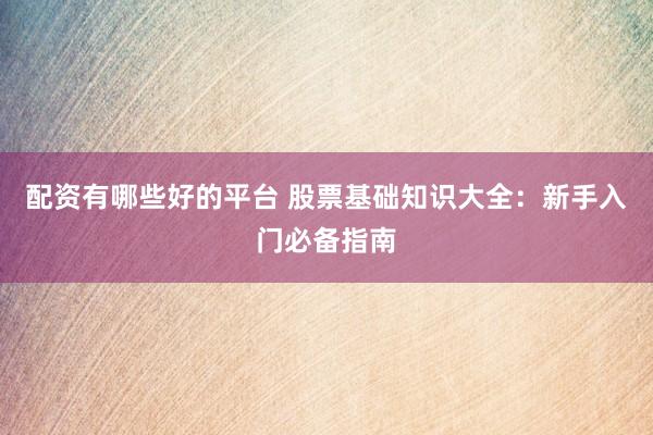 配资有哪些好的平台 股票基础知识大全：新手入门必备指南