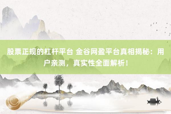 股票正规的杠杆平台 金谷网盈平台真相揭秘：用户亲测，真实性全面解析！