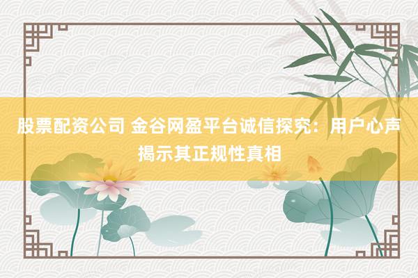 股票配资公司 金谷网盈平台诚信探究：用户心声揭示其正规性真相
