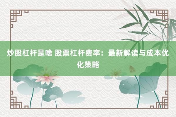 炒股杠杆是啥 股票杠杆费率：最新解读与成本优化策略