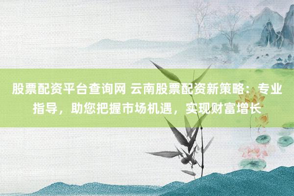 股票配资平台查询网 云南股票配资新策略：专业指导，助您把握市场机遇，实现财富增长