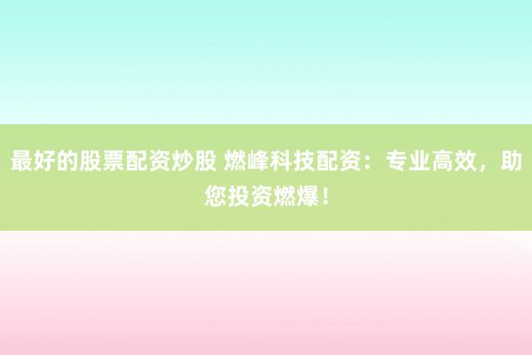 最好的股票配资炒股 燃峰科技配资:专业高效,助您投资燃爆!