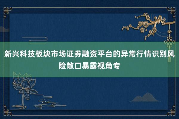 新兴科技板块市场证券融资平台的异常行情识别风险敞口暴露视角专