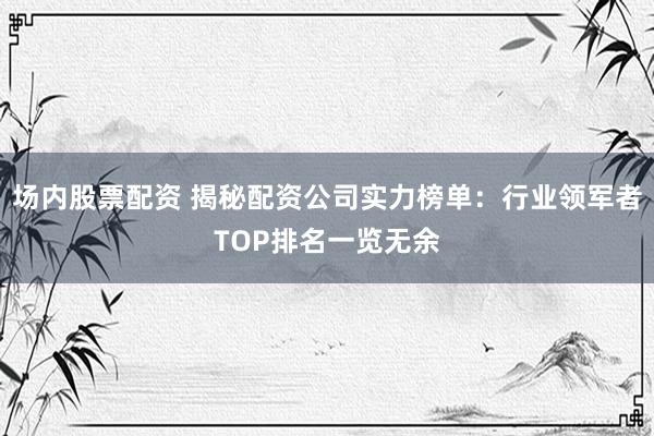 场内股票配资 揭秘配资公司实力榜单：行业领军者TOP排名一览无余