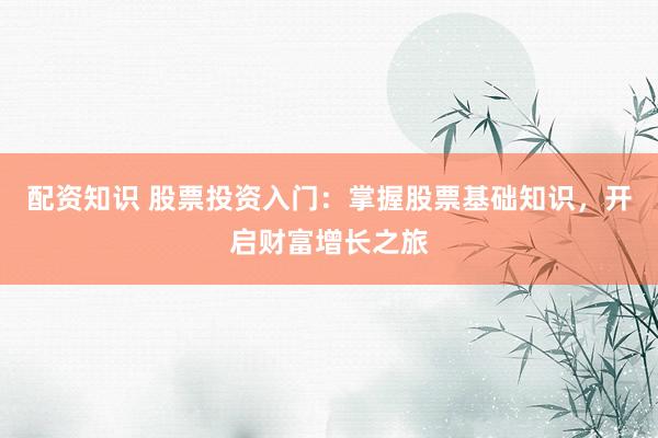 配资知识 股票投资入门：掌握股票基础知识，开启财富增长之旅
